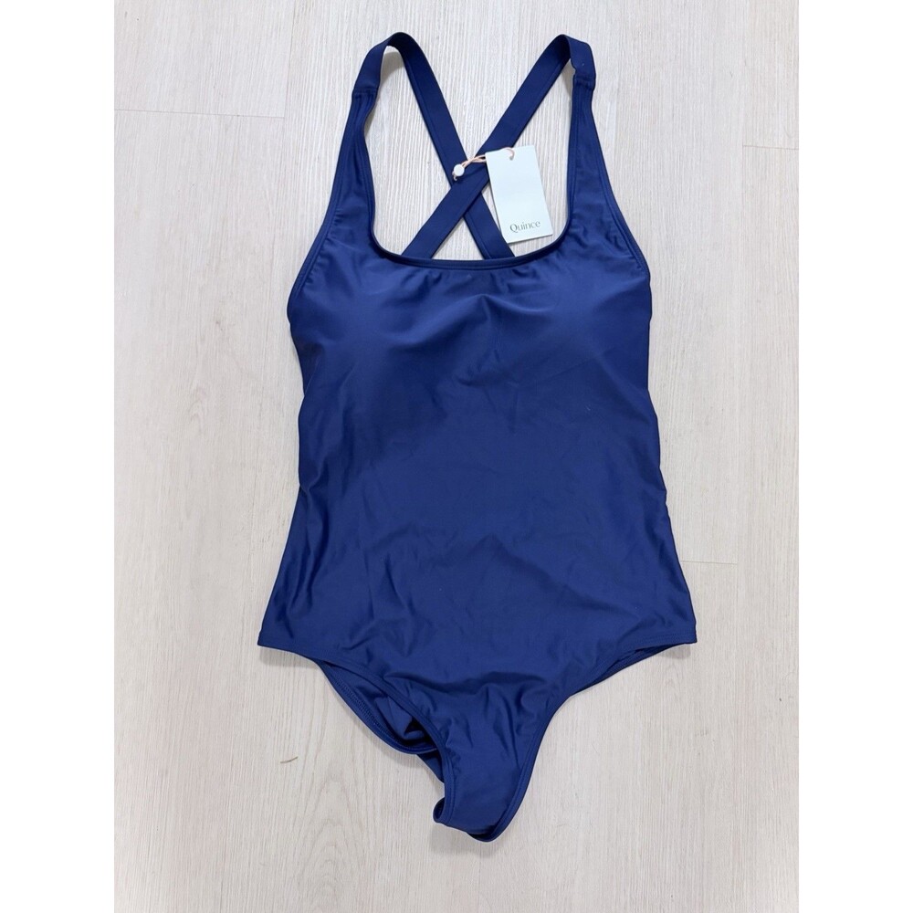 Quince Italian cross back one piece swimsuit in deep navy Size XL New With Tags